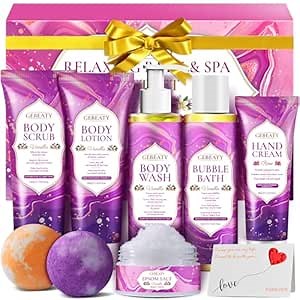 Spa Bath Sets for Women Gift,Stress Relief & Relaxing Body Wash Bath Set,Vanilla Home Spa Basket Gifts Set for Woman Mom Wife Her Sister,Unique Self Care Womens Gift ,Birthday Valentines Gifts Women