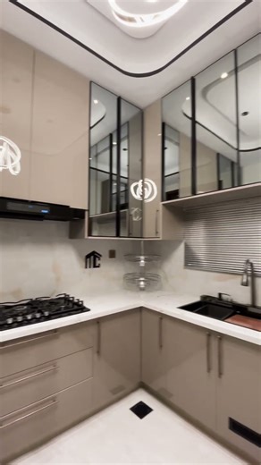 Ceiling-Height Cabinets | Latest Glassy Modular Kitchen Design #shorts #modularkitchen