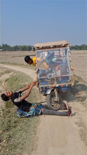 The car ran over the boy's feet.