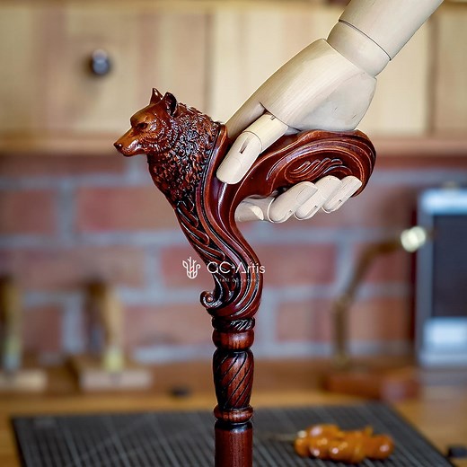 Wolf Cane Wooden Walking Stick - Ergonomic Palm Grip Handle, Wood Carved Walking Cane for Men Women, Comfortable Accessory Best Gift Idea - Etsy