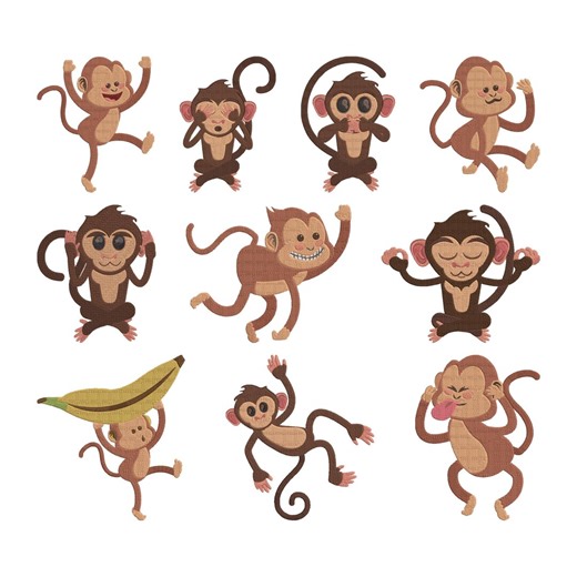 Monkey Baby Animal Embroidery Design, Baby Monkey Funny Poses Jungle Animal Machine Embroidery File, 10 Design, 5 Size, Instant Download - Etsy