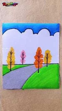 Beautiful Autumn Scenery Drawing | Easy Road & Colorful Trees Drawing | Rongdhonu Art and Drawing