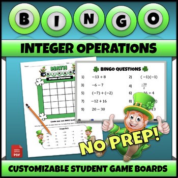 St Patricks Day Math Activity 6th/7th Grade Integer Operations Fun Review Game