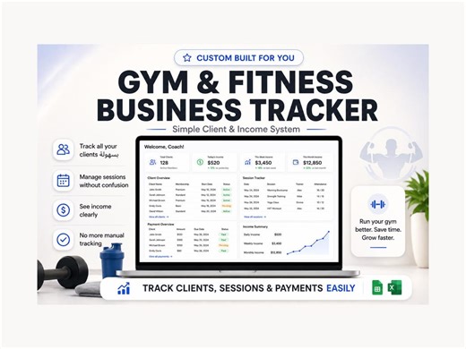 Gym Fitness Business Tracker, Custom Google Sheets Excel Dashboard, Client Session Payment Income Tracker Template Organizer Planner - Etsy