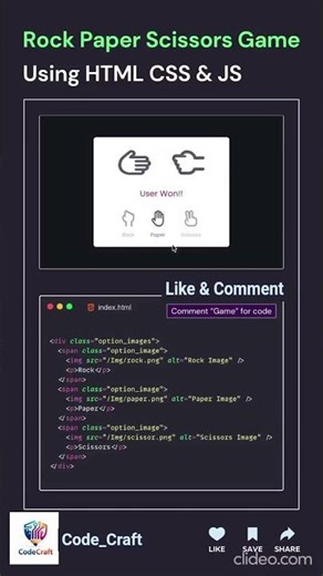 Rock Paper Scissors Game ✊✋✌️ Using HTML CSS & JavaScript