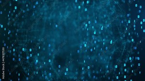 Binary data 0 and 1 matrix code chains tunnel background. Hi tech style digital number computer technology. Bitcoin mining. Data network connections. Big data visualization. Hacker or coder concept