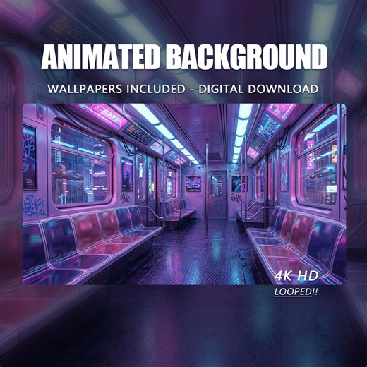 Cozy Animated Background, Midnight Metro Cyberpunk Subway, Neon Light Trails & Rain Streaks on Windows, Twitch Stream Vtuber Stream Overlay - Etsy