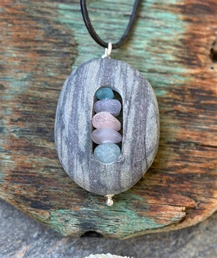 Genuine Sea Glass Jewelry- Multi Colored Sea Glass Set in a Beach Stone. - Etsy