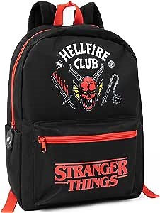 Stranger Things Hellfire Club Backpack | Black Rucksack with Adjustable Straps | Netflix Series Organised Luggage School Bag