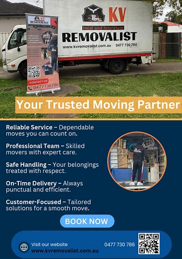 🚛 KV Removalist – Your Trusted Moving Partner in Sydney! 🏡✨ Moving homes or offices? Let the experts at KV Removalist handle it with care. We offer safe, affordable, and stress-free moving services across Sydney and interstate. Whether it’s a local move or a long-distance relocation, our professional team ensures your belongings arrive safely and on time. 💪 Reliable | 🕒 On-Time | 💰 Affordable | 🌏 Local & Interstate 📞 Book your move today with KV Removalist — Sydney’s most trusted movers! 