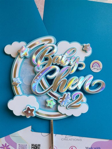 Baby Shower Cake Topper - Baby Name - Moon and Stars Cake Topper - Gender Neutral Baby Shower Decor - Holographic Topper - Etsy