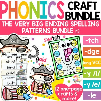 Ending Spelling Patterns BIG craft BUNDLE tch, dge, y says e & i, -le, long VCC