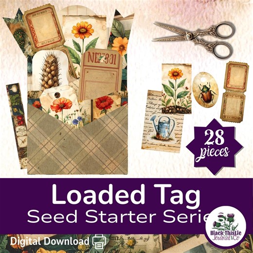 Vintage Loaded Tag Kit | Printable Pocket Ephemera Holder | 28 Piece Garden Collage Kit Seed Starter Junk Journal | Gift Card Holder 26P002 - Etsy