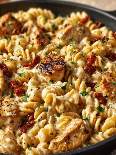 Creamy Pepper Jack Chicken & Sausage Pasta Skillet 🍗🌶️🧀🍝 Ingredients: - 12 ounces (340 g) penne or rigatoni pasta - 1 pound (450 g) boneless, skinless chicken breasts, cut into 1-inch (2.5 cm) cubes - 12 ounces (340 g) smoked sausage (Andouille or kielbasa), sliced 1/3-inch (0.8 cm) thick - 1 tablespoon (15 ml) olive oil - 2 tablespoons (28 g) unsalted butter - 1 medium yellow onion, diced (about 150 g) - 1 large red bell pepper, seeded and sliced into 1/2-inch (1.3 cm) strips (about 150 g)