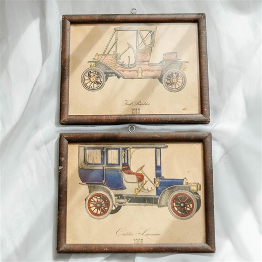 Vintage Framed Car Prints Set, Early Automobile Illustrations 1908 Cadillac & 1910 Ford, Heritage Wall Art, Study or Gallery Decor - Etsy