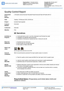 QA QC Report template and sample with customisable format
