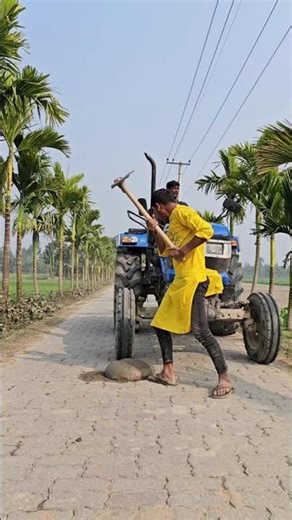 The boy cleaned up the dirt and took the tractor. #funny