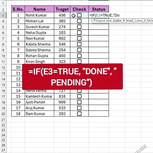 ✅ Excel IF Function से Checkbox के साथ “Done” और “Pending” दिखाना | Excel Automation Trick 2025-26