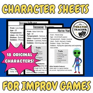 Drama Club Character Sheets | A Resource for Improv Games | 18 Characters