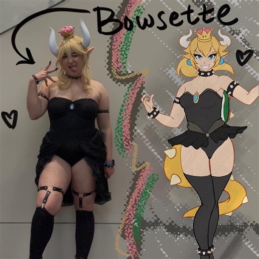 maple on Instagram: "bowsette craves chimkin tendies~ (scroll to last pic lol) anyway babes wake up new cosplay dropped🫣💕🖤 ft my queen ✨ this was the other cosplay i wore at my convention last week and it was SOOO FUN! i even found a fellow booette along the way👻🦖 bowsette drawing is not by me!! clyde beech is the original owner :) #cosplaygirlsofinstagram #bowsette #bowsettecosplay #nintendocosplay #gamergirlsofinstagram"