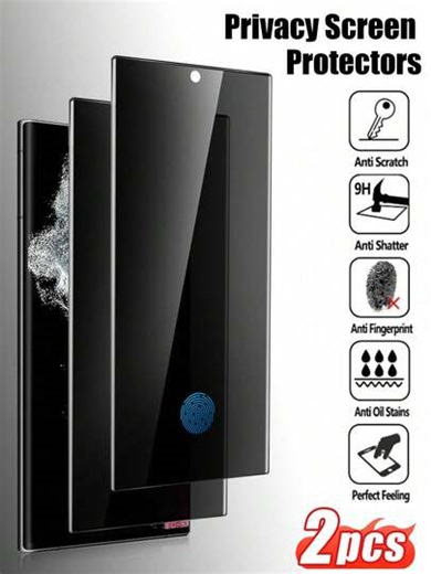 2pcs Curved Unlocking Anti-Spy Tempered Glass Screen Protector, Anti-Scratch, Anti-Drop, Suitable For Galaxy Note8/9/10/20/S8/S9/S10/S20/S21/S22/S23/S24/S25 Ultra/Galaxy S25 Edge/S26/S26 Plus/S26 Ultra Full Series, Easy To Install, Anti-Fingerprint, Privacy Glass Film, Suitable For Birthday/Easter/'s Day/Christmas/Family/Friends | SHEIN