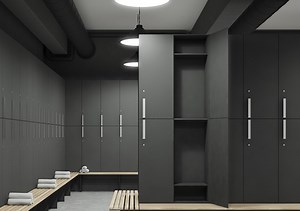 [Hot Item] High-End Strom Grey HPL Locker with Seating Bench for Commercial SPA Room / Phenolic Bench