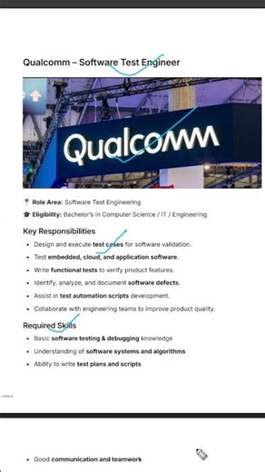 QualcommHire Software Engineer Tester 2024,2025,2026 Batch #microsoft # jobs