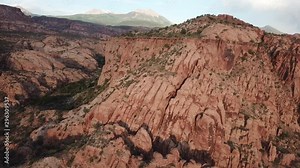 Aerial of Sandstone Rock Formations in Utah Desert USA. Landscape of Arid Spanish Valley