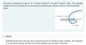 The arm is rotating at a rate of \dot{\theta} = 4\text{rad/s} w... | Filo