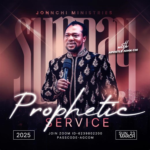 Dear people of God, your long awaited prophetic service is finally there. Sunday ,23 march 2025 is the day at the Ark of God's Covenant Ministry with Senior Apostle John Chi as from 8 am prompt. Come and the Spirit of God won't pass you by in Christ Jesus. | Apostle John Chi