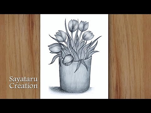 How to draw flowers in a vase step by step | Pencil Sketch for Beginners