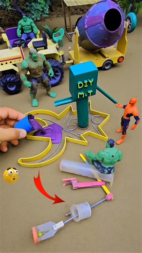 Mini handpump water science project with purple concrete & mixer diy tractor cowfarm |video No. 490🔥