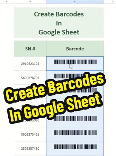 Create Barcodes In Google Sheets - Excel Tips and Tricks Learn how to create barcodes in Google sheets. Barcodes are machine-readable visual representations of data, typically made up of varying thick and thin lines with different spacing between them, and they can be easily generated in Google Sheets, as demonstrated in the video. Here is the formula featured in my video. =