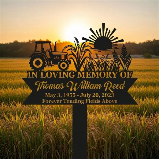 Personalized Farmer Memorial Metal Sign, Custom Tractor Grave Marker Forever Tending Fields Tribute Outdoor Garden - Etsy