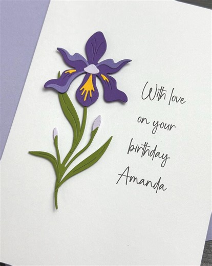 Iris Birthday Card, Handmade, Personalize With Your Own Greeting. - Etsy