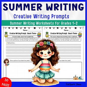 Summer Writing Worksheets | Creative Writing Prompts – Beach Theme 1-2 Grades