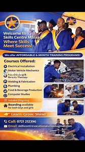 Skills Centre Malaa – The Leading Vocational training School Where skills meet opportunity and futures are built. At Skills Centre Malaa, we offer hands-on, industry-relevant training designed to equip learners with practical skills for today’s job market. Our experienced instructors, modern facilities, and supportive learning environment ensure every student is prepared for success. • Practical, hands-on training • Experienced and dedicated trainers • Affordable courses • Pathways to employment