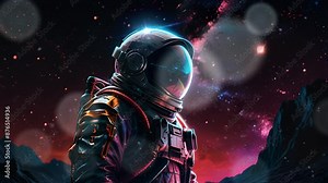 Astronaut in space with a beautiful galaxy background, in a smooth looping background with 4K video animation.