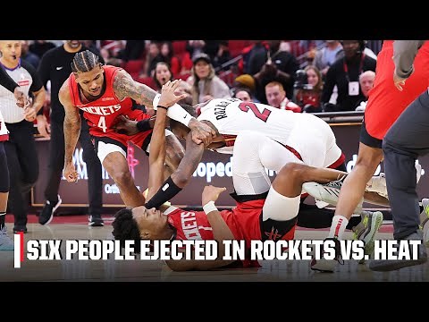 6 EJECTED in final seconds of Heat vs. Rockets after Thompson throws down Herro 😳 | NBA on ESPN