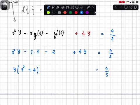 Solve the initial value problem using the method of Laplace transforms y′′+4y=4, y(0)=1, y′(0)=2