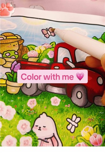 Cozy Corner (Coco Wyo) |Truck Garden With all the Christmas pages around, I realized how much I truly miss spring… so this page felt perfect for that vibe 🌸 The sun, the grass, the outfits… I really wanted a fresh but warm feeling for this page. I decided to give my bunny some clothes, and it ended up being my favorite element of the page 💗 What’s your favorite season? 🌿✨ #colorwithme #coloring #cozycorner #cocowyo #colortok