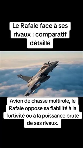 Le Rafale face à ses rivaux : comparatif détailléAvion de chasse multirôle, le Rafale oppose sa fiabilité à la furtivité ou à la puissance brute de ses rivaux.Le Rafale français, avion de combat multirôle de génération 4,5, évolue dans un marché où la compétition est frontale. Face à lui, deux familles dominent : les chasseurs furtifs de cinquième génération, emmenés par le F-35 américain, et les appareils de génération 4 et 4,5, comme l’Eurofighter Typhoon, le F-15EX Eagle II, le Su-35 russe, l