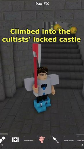 Climbed into the cultists' locked castle in 99 Nights in the Forest Roblox!