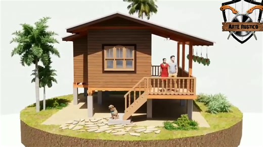 #render Cabaña con un área de 34 metros cuadrados, incluye habitación con baño cosina y corredor 🏚️🪚🔨#arterustico #cabañas #carpinteriaarquitectonica #cabañasenmadera 🏕️ 📞📲 3506610625