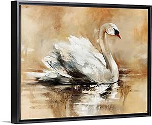 Swan Lake Black Float Frame Canvas Art, Bird Artwork