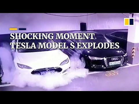 Shocking moment Tesla Model S explodes in a Chinese car park