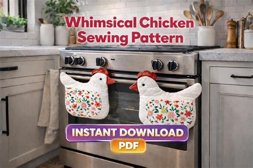 Whimsical Chicken Oven Mitt PDF Sewing Pattern, Farmhouse Hot Mitt Tutorial, Beginner Quilt Project, Scrap Fabric Gift Idea - Etsy UK