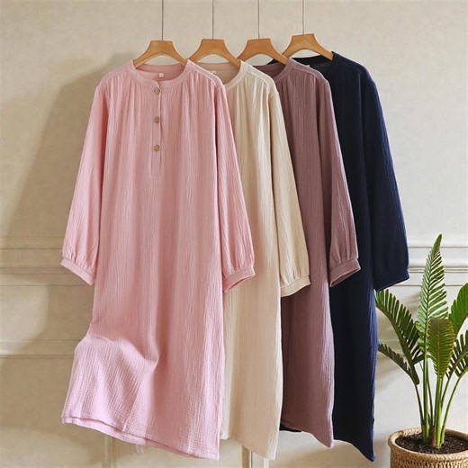Japanese Style Pure Cotton Gauze Nightdress for Women – Long-sleeve Loose Spring & Autumn Pajamas Gift - Etsy New Zealand