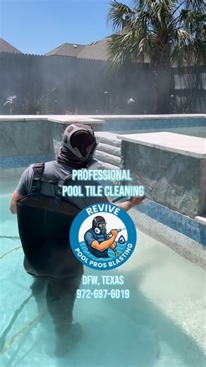 @reviveblasting on Instagram: "BRINGING POOLS BACK TO LIFE ⚡️🌊🌴 Call or Text | 972-697-6019 www.revivepoolpros.com • • • • #pooltile #poolcleaning #mediablasting #sandblasting texaspools"