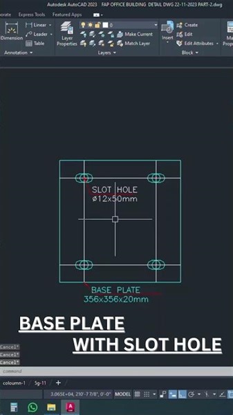 BASE PLATE IN AUTOCAD WITH SLOT HOLE. #autocad #engineering